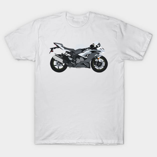 Motorcycle Kawasaki Ninja ZX-6R PEARL CRYSTAL WHITE T-Shirt by WiredDesigns